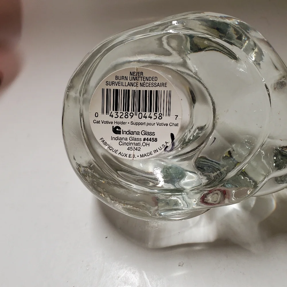 Vintage‎ Indiana Glass Sleeping Kitty Cat Votive Candle Holder Cottagecore Cozy